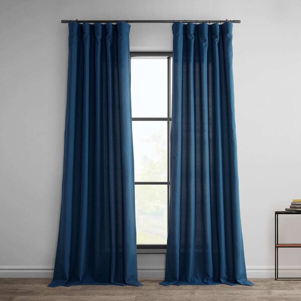 Deep Blue Dobby Linen 84-Inch Curtain Single Panel, image 1
