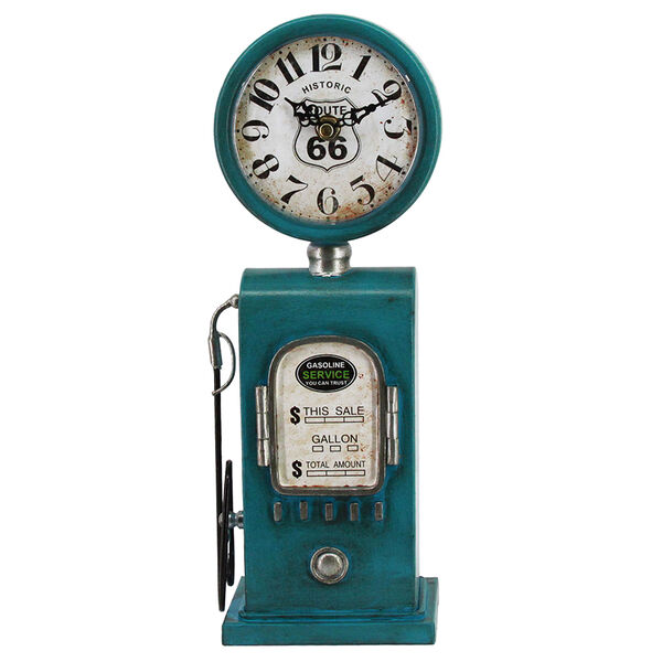 Route 66 Distressed Blue Table Top Clock, image 1