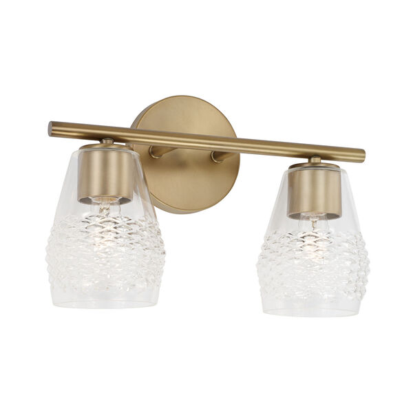 Dena Aged Brass Two-Light Vanity with Diamond Embossed Glass, image 1