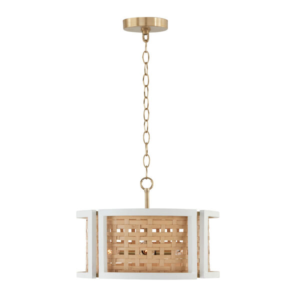 Lola Flat White and Matte Brass Four-Light Semi-Flush or Pendant Made with Handcrafted Mango Wood and Rattan, image 6
