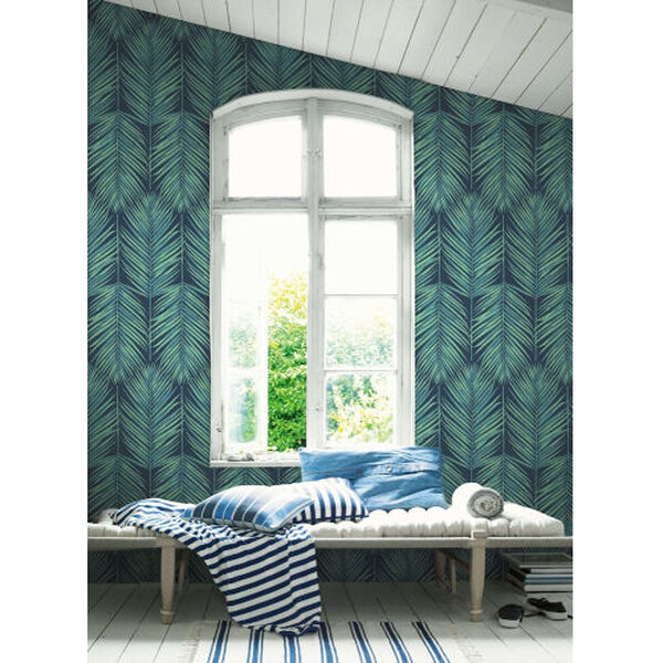 Beach House Tropic Green and Midnight Paradise Palm Unpasted Wallpaper, image 2