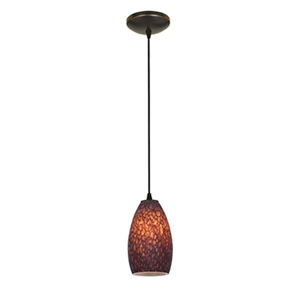 Champagne Oil Rubbed Bronze LED Cord Mini Pendant with Brown Stone Glass Shade, image 1