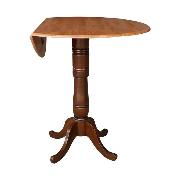 Cinnamon and Espresso 42-Inch High Round Top Dual Drop Leaf Pedestal Table, image 2
