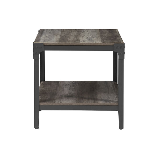 Angle Iron Rustic Wood End Table, Set of 2 - Grey Wash, image 3