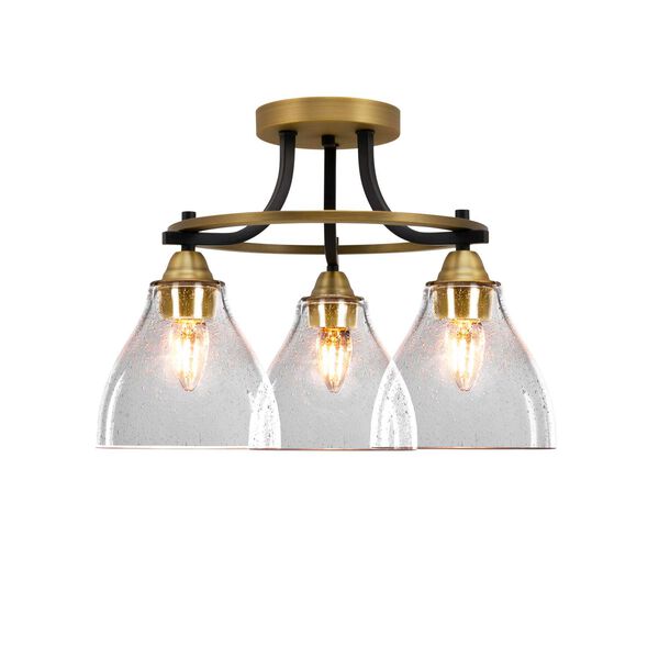 Paramount Matte Black and Brass Three-Light Semi-Flushe with Clear Bubble Glass, image 1