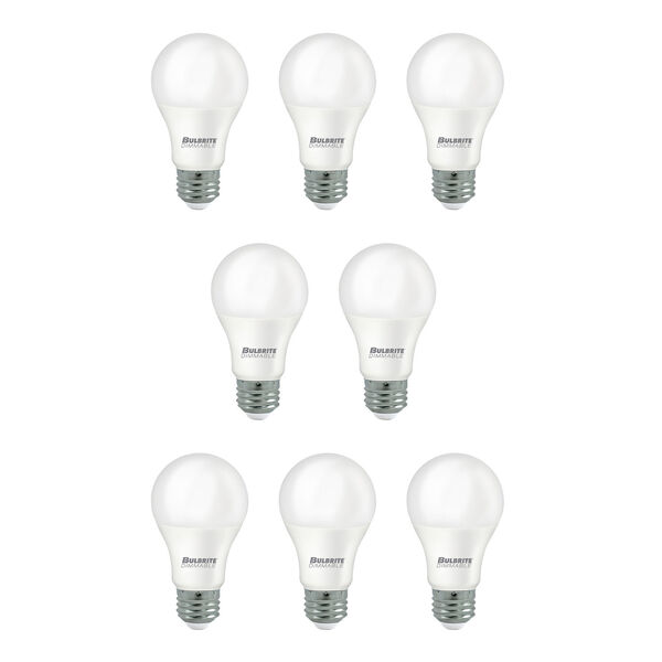 Pack of 8 Frost A19 LED with Medium E26 Base Dimmable 9W 3000K Light Bulbs, image 1