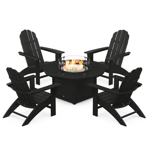 Vineyard Black Curveback Adirondack Conversation Set with Fire Pit Table, 5-Piece, image 1