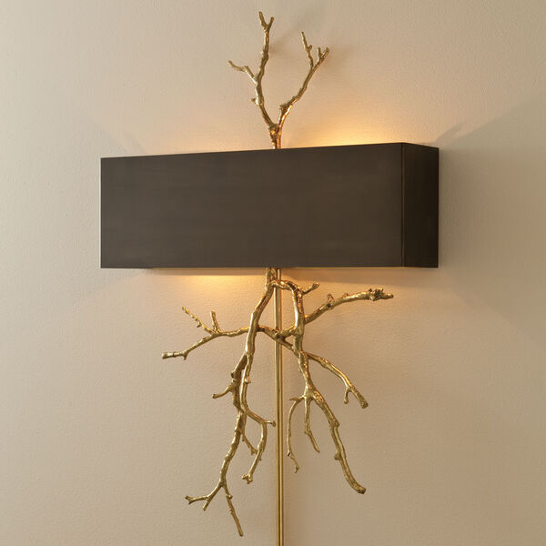 Brass Two-Light Twig Plug In Wall Sconce with Bronze Shade, image 1