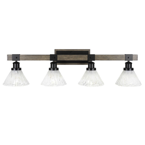 Tacoma Matte Black and Distressed Wood-lock Metal 38-Inch Four-Light Bath Light with Italian Ice Shade, image 1