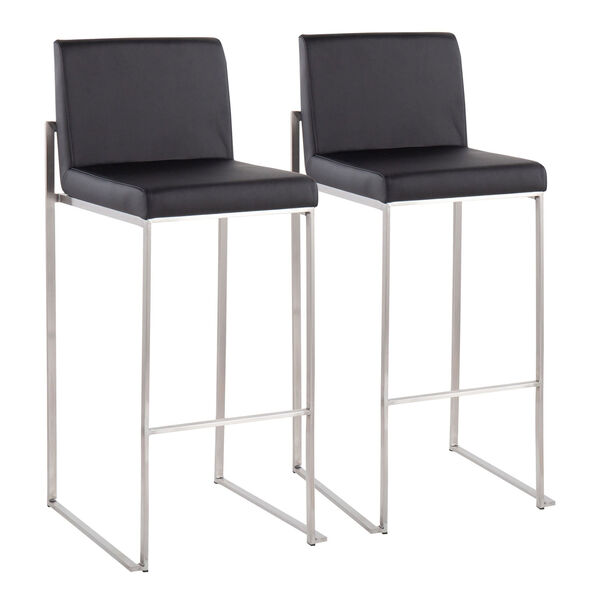 Fuji Stainless Steel and Black High Back Bar Stool, Set of 2, image 2