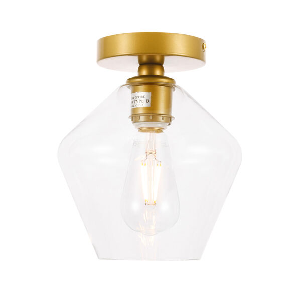 Gene Brass Eight-Inch One-Light Flush Mount with Clear Glass, image 1