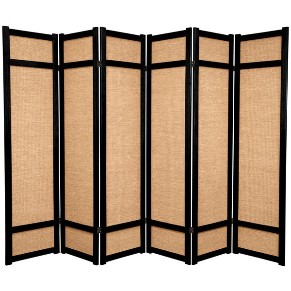 6-Foot Tall Jute Shoji Screen - 6 Panel - Black, image 1