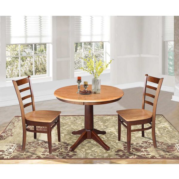 Cinnamon and Espresso 36-Inch Round Top Pedestal Dining Table with Emily Chairs, 3-Piece, image 2