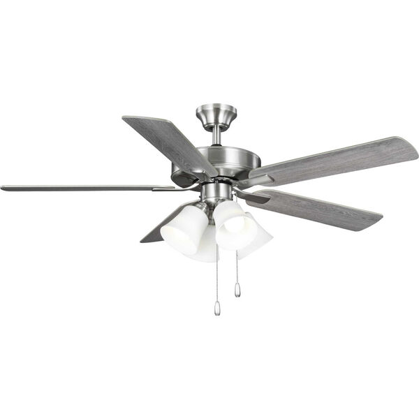 AirPro E-Star Brushed Nickel Four-Light LED 52-Inch Ceiling Fan with Etched White Glass Light Kit, image 1