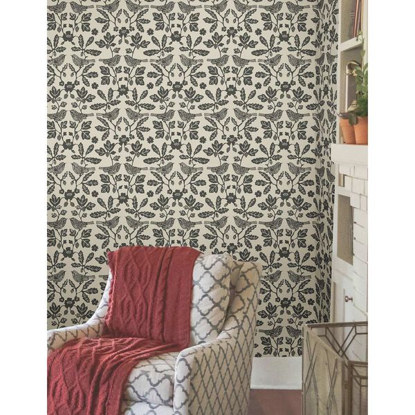 Sparrow and Oak Linen and Charcoal Peel and Stick Wallpaper, image 1
