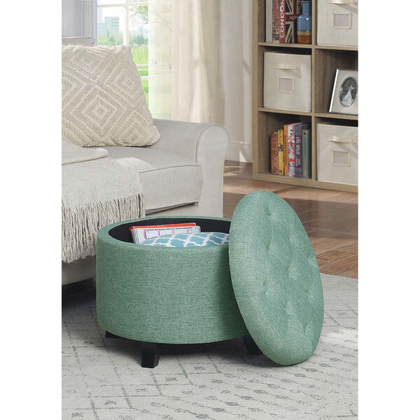 Designs4Comfort Green Faux Linen 20-Inch Round Ottoman, image 1