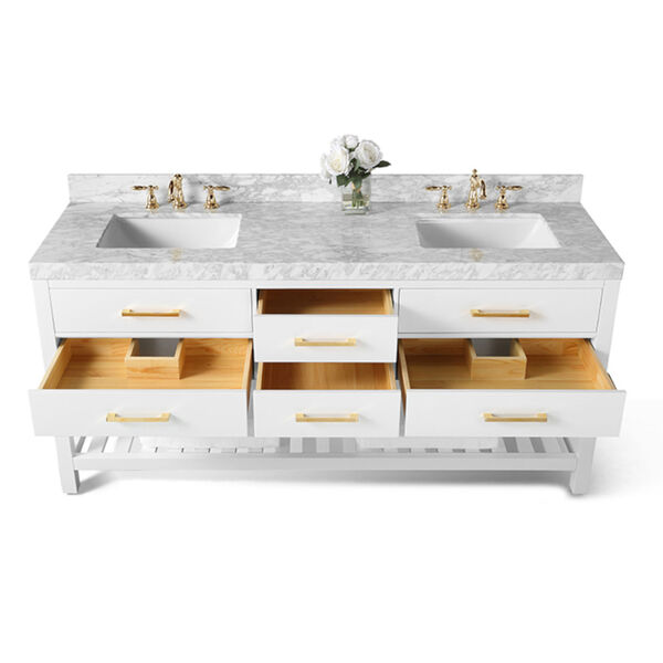 Elizabeth White 72-Inch Vanity Console with Mirror and Gold Hardware, image 6