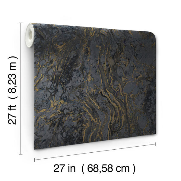 Ronald Redding 24 Karat Black Polished Marble Wallpaper, image 4
