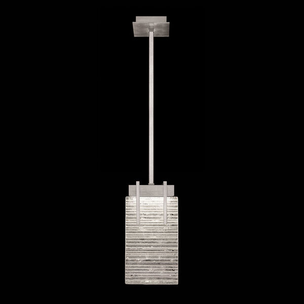 Terra Silver 15-Inch Two-Light Rectangular LED Mini Pendant with Rake Cast Glass, image 1