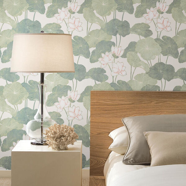 Lily Pad Beige And Green Peel And Stick Wallpaper, image 6