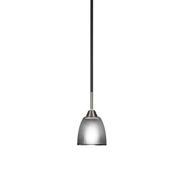 Paramount Matte Black and Brushed Nickel One-Light Mini Pendant with Clear Ribbed Glass Shade, image 1