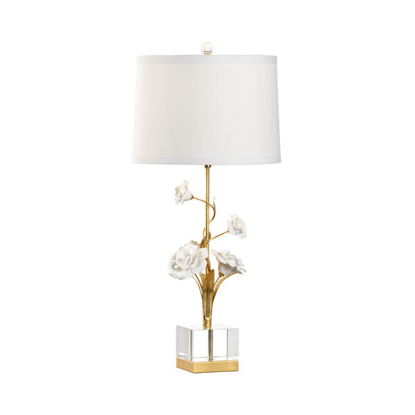 White and Gold One-Light Large Rose Table Lamp, image 1