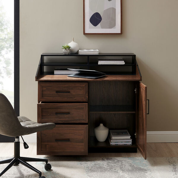Ravi Dark Walnut Three-Drawer Wood Secretary Desk, image 3