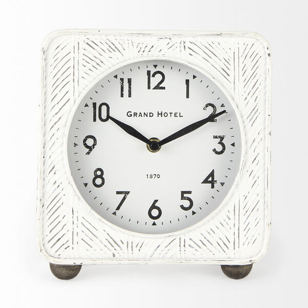 Karl Rustic White Rounded Square Table Clock, image 2