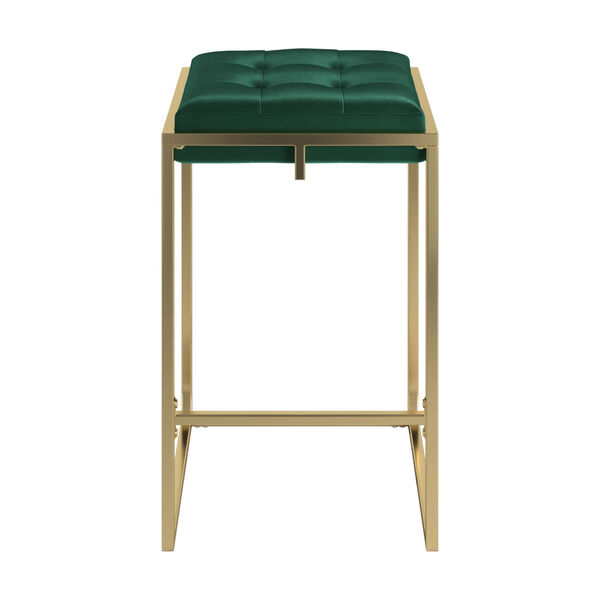 Minnie Gold and Green Velvet Button Tufted Counter Stool, Set of Two, image 3