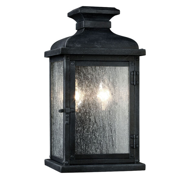 Pediment Dark Weathered Zinc Two-Light 13-Inch Outdoor Wall Sconce, image 1