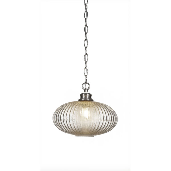 Carina Brushed Nickel 12-Inch One-Light Chain Hung Pendant with Micro Bubble Ribbed Glass Shade, image 1