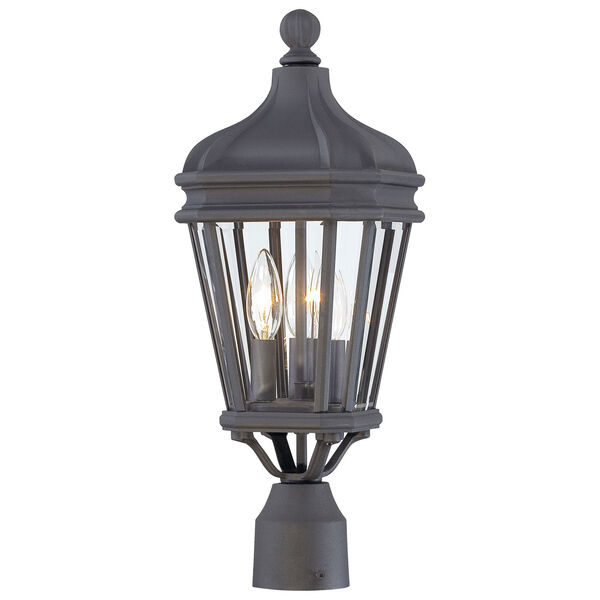 Harrison Black Three-Light Outdoor Post Mount with Clear Beveled Glass, image 1