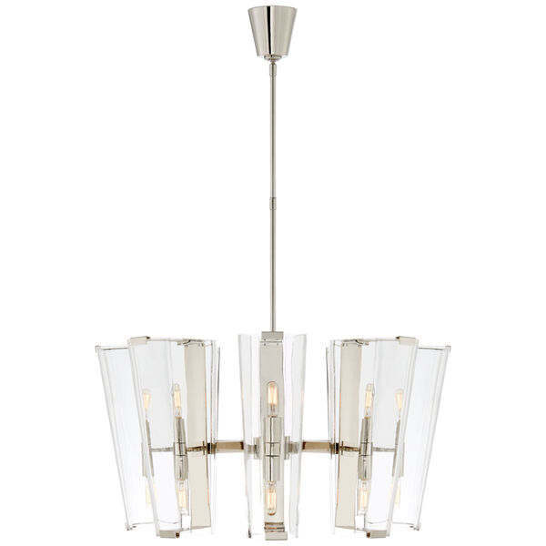 Alpine Medium Chandelier in Polished Nickel with Clear Glass by AERIN, image 1