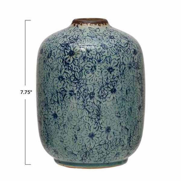 Blue Floral Pattern Terra-Cotta Vase, image 4
