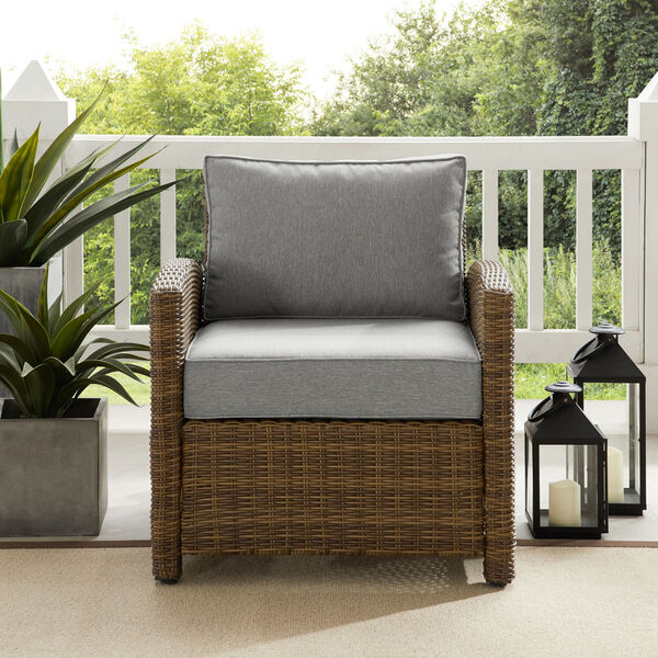 Bradenton Weathered Brown and Gray Outdoor Wicker Armchair, image 1