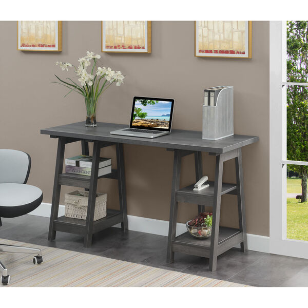 Designs2Go Charcoal Gray Double Trestle Desk, image 1