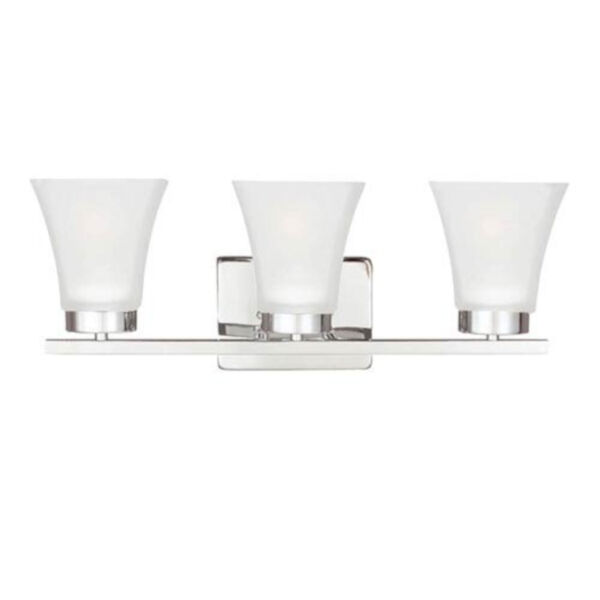 Kate Chrome Three-Light Bath Vanity with Satin Etched Glass, image 1