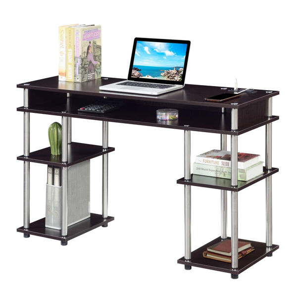 Designs2Go Espresso Office Desk with Charging Station, image 2