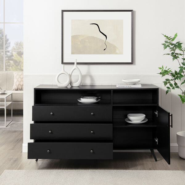 Asher Solid Black Three-Drawer One-Door Sideboard, image 3