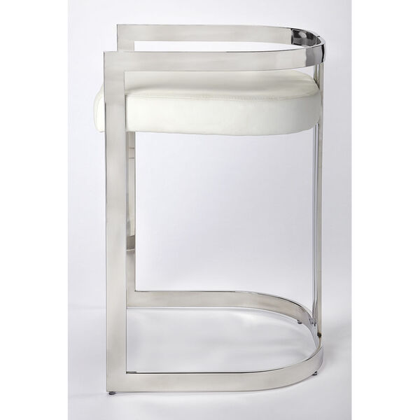 Clarence Silver and White Faux Leather Counter Stool, image 5