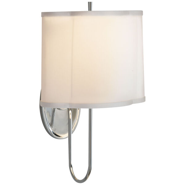 Simple Scallop Wall Sconce in Soft Silver with Silk Shade by Barbara Barry, image 1