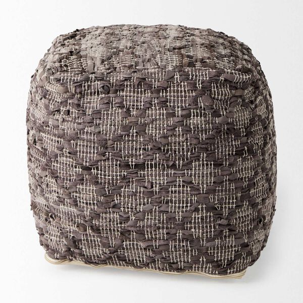 Falguni Gray Leather and Cotton Patterned Pouf, image 4