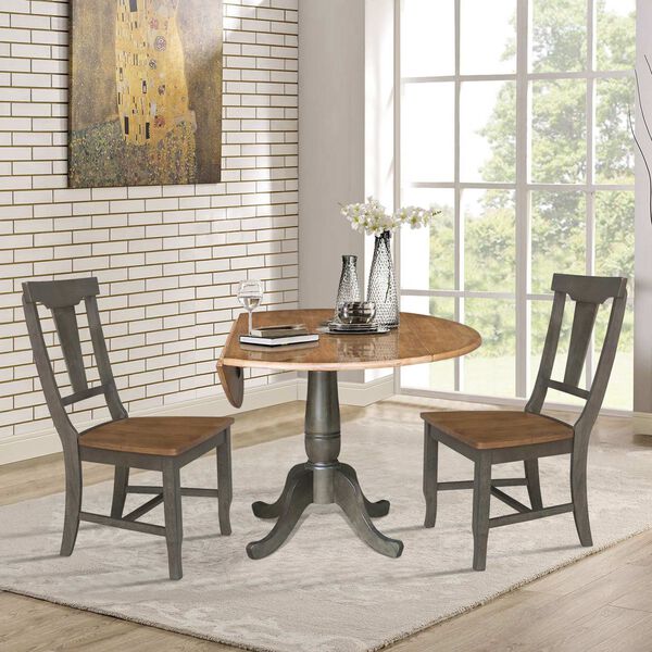Hickory Washed Coal Dual Drop Dining Table with Two Panel Back Chairs, image 5