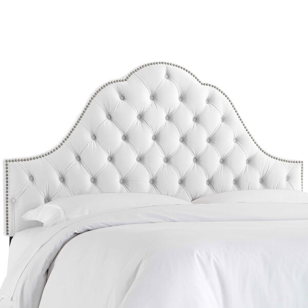 California King Velvet White 74-Inch Nail Button Tufted Arch Headboard, image 1