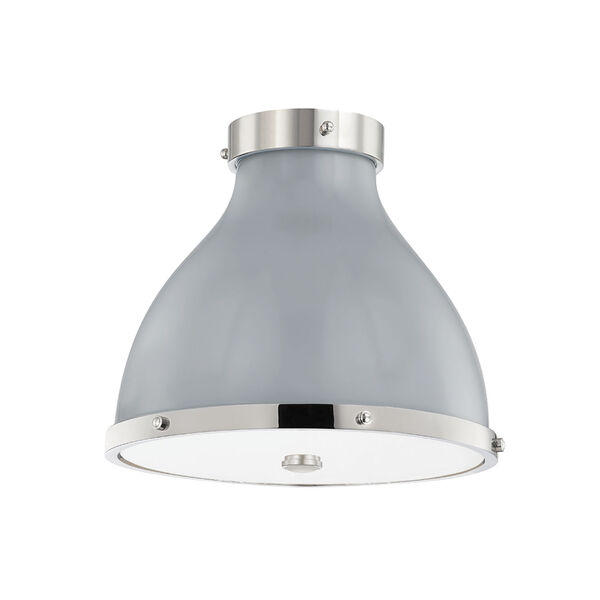 Painted No. 3 Polished Nickel and Gray Two-Light Flush Mount, image 1
