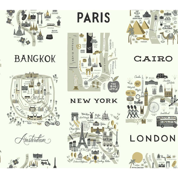 Rifle Paper Co. Gray and Gold City Maps Wallpaper, image 2