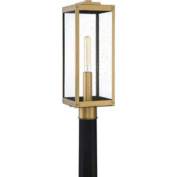 Pax Antique Brass One-Light Outdoor Post Mount with Seedy Glass, image 2