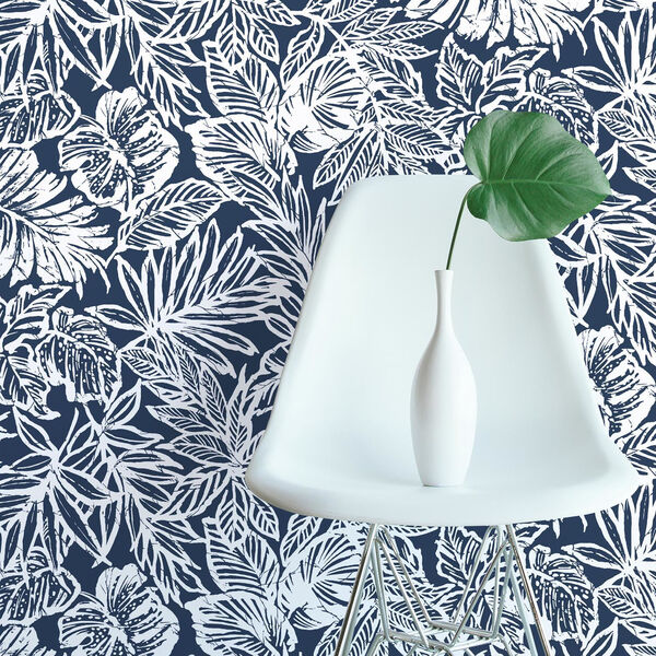 Batik Tropical Leaf Blue Peel And Stick Wallpaper – SAMPLE SWATCH ONLY, image 2