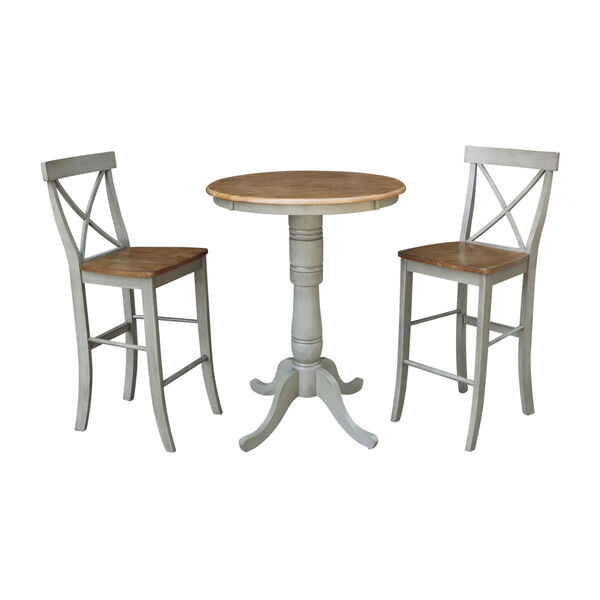 Hickory and Stone 30-Inch Hardwood Round Pedestal Bar Height Table With X-Back Bar Height Stools, Three-Piece, image 1