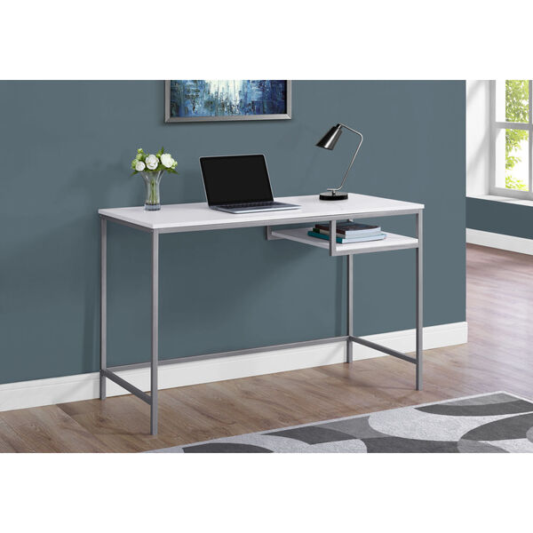 White and Silver 22-Inch Computer Desk with Open Shelf, image 2